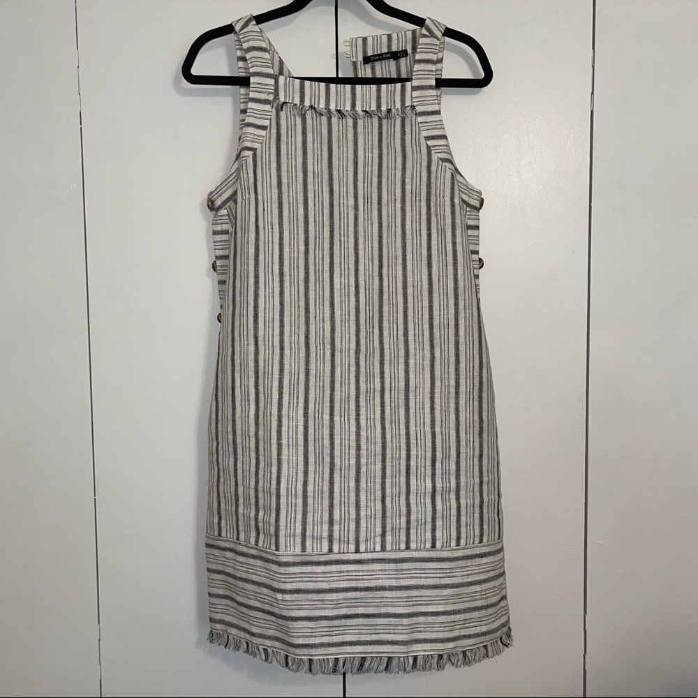 Striped Linen Dress with Buttons on Sides
